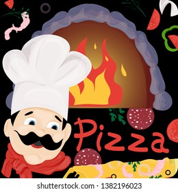 cover background illustration, on the theme of Italian pizza cuisine, for decoration and design vector EPS 10