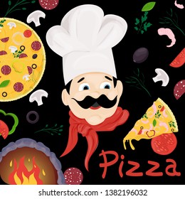 cover background illustration, on the theme of Italian pizza cuisine, for decoration and design vector EPS 10