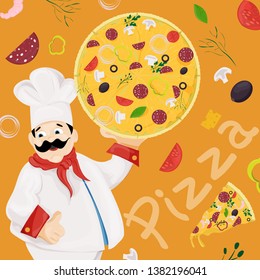 cover background illustration, on the theme of Italian pizza cuisine, for decoration and design vector EPS 10