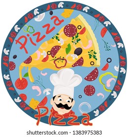 cover background illustration, on the theme of Italian pizza cuisine, for decoration and design sticker of ingredients vector EPS 10