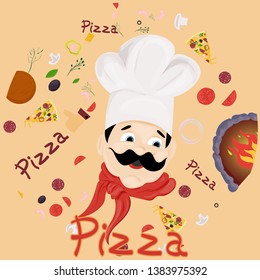 cover background illustration, on the theme of Italian pizza cuisine, for decoration and design sticker of ingredients vector EPS 10