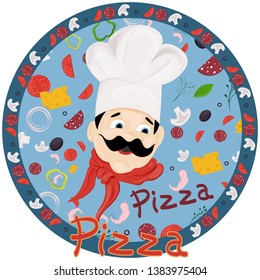 cover background illustration, on the theme of Italian pizza cuisine, for decoration and design sticker of ingredients vector EPS 10