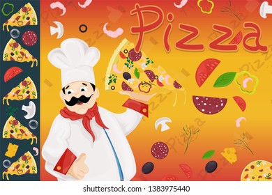 cover background illustration, on the theme of Italian pizza cuisine, for decoration and design sticker of ingredients vector EPS 10