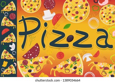 cover background illustration, on the theme of Italian pizza cuisine, for decoration and design sticker of ingredients vector EPS 10