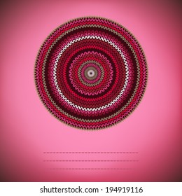 Cover Background with Ornamental Round Knitted Pattern, Style Circle Simple Red Pink White  Brown Color Vector Needlework 
