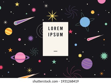Cubra el fondo de los planetas del universo. Plantilla de diseño de patrones simple.