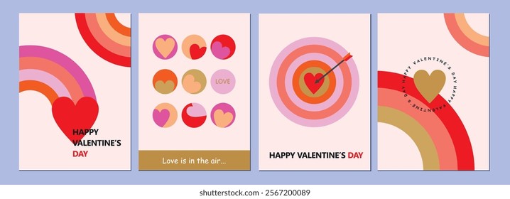 Cover background set vector illustration. Happy Valentines Day cards. Invitation abstract design patterns in minimal line art modern style
