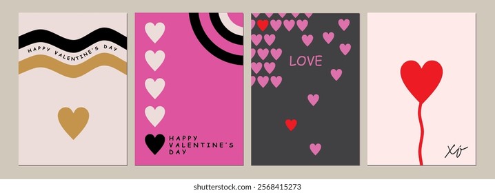 Cover background set vector illustration. Happy Valentines Day cards. Invitation abstract design patterns in minimal line art modern style
