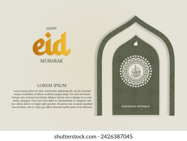 cover background template for ramadan event with calligraphy arabic ramadan, circle shape floral mosaic islamic art ornament and texture effect detail islamic pattern on background Format Vector