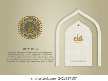 cover background template for ramadan event with calligraphy arabic ramadan, circle shape floral mosaic islamic art ornament and texture effect detail islamic pattern on background Format Vector