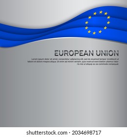 Cover, banner in the colors of the European Union. Metallic background with wavy european union flag. Cover design, business booklet, flyer, poster. Paper cut style. Vector illustration