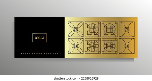 Cover for banner, flyer, poster, brochure, booklet, book. Vector geometric design template. Color black with gold. The format is elongated horizontal.