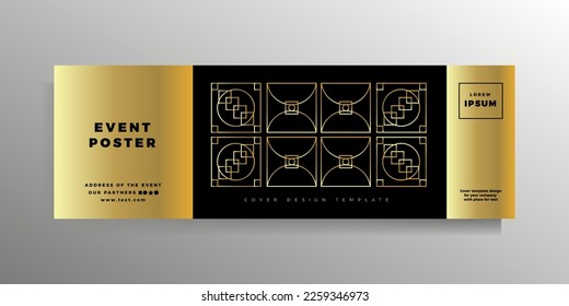 Cover for banner, flyer, poster, brochure, booklet, book. Vector geometric design template. Color black with gold. The format is elongated horizontal.