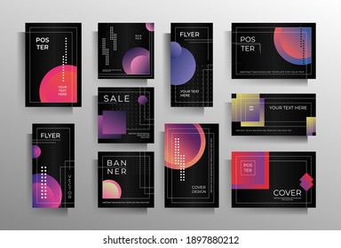 Portada de un banner, volante, afiche de un conjunto de plantillas de diferentes formatos. Diseño geométrico vectorial colorido.