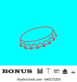 Cover of beer icon flat. Red pictogram on blue background. Vector illustration symbol and bonus buttons Music center, corkscrew, credit card, house, drum
