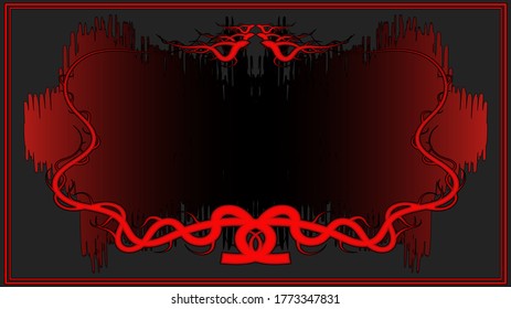 Cover or blank red-black frame with an abstract gray stain and stylistic tree branches