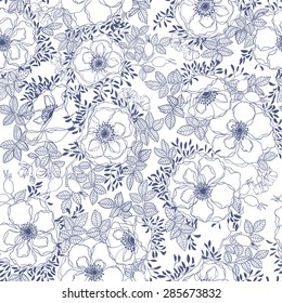 Cover of blooming wild roses - vector seamless pattern