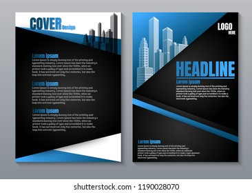 Cover Blue book presentation brochure design template vector. City concept on A4 layout. Business flyers report magazine poster.