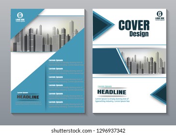 Cover Blue book presentation brochure design template vector. City concept on A4 layout. Business flyers report magazine poster.