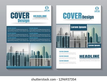 Cover Blue book presentation brochure design template vector. City concept on A4 layout. Business flyers report magazine poster.