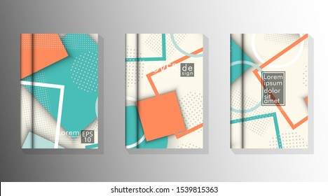 The Cover Book is arranged with memphis and hipster style graphic geometric elements. Valid for placards, brochures, posters, covers and banners.