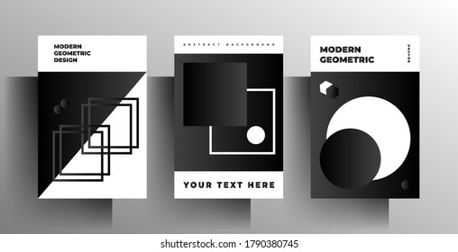 Portada para libro, folleto, catálogo, carpeta, revista, conjunto de plantillas de afiches. Diseño monocromo geométrico. Vector 10 fps. Formato A4.