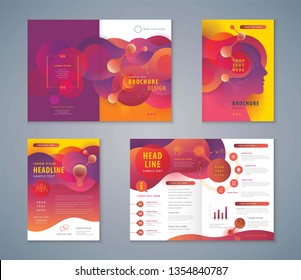 Cover Book Design Set, Abstract Red Violet Liquid Shape Fluid Design, Dynamic Plastic Liquid Gradient Waves, Template Brochures, flyer, presentations, leaflet, annual report, molecule atom vector