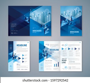 Cover Book Design Set, Abstract Blue Geometric Triangle Background vector Template Brochures, flyer, presentations, leaflet, magazine, invitation card, annual report, Dynamic triangular shapes.