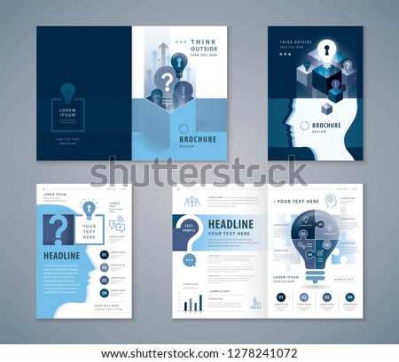 Cover Book Design Set, Blue Human head with Light Bulb and Question Mark vector Template Brochures, Think outside the box Concept, Business ideas, flyer, presentations, leaflet, annual report