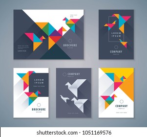 Cover Book Design Set, Colorful Paper Bird Background vector Template Brochures, flyer, presentations, leaflet, magazine, invitation card, annual report, Origami, Paper Craft, freedom idea