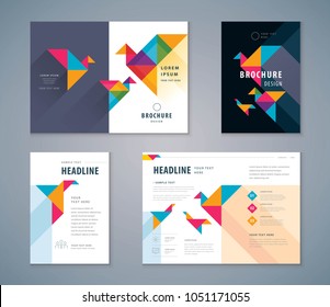 Cover Book Design Set, Colorful Paper Bird Background vector Template Brochures, flyer, presentations, leaflet, magazine, invitation card, annual report, Origami, Paper Craft, freedom idea