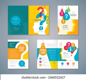 Cover Book Design set, Colorful Human head with Light Bulb and Question Mark Background,Template Brochure, flyer, presentations,leaflet, annual, problem; trouble, Questions and Answers, information