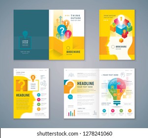 Cover Book Design Set, Colorful Human head with Light Bulb and Question Mark vector Template Brochures, Think outside the box Concept, Business ideas, flyer, presentations, leaflet, annual report