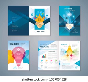 Cover Book Design Set, Colorful Handshake and Stairs up to open door,growing to Target,human head with Light bulb, progress to success, brainstorm,Teamwork,Template Brochures,flyer,presentation