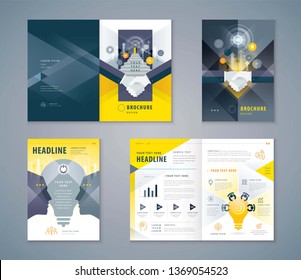 Cover Book Design Set, Handshake and Stairs up to open door,growing to Target,human head with Light bulb, progress to success, brainstorm,Teamwork,Template Brochures,flyer,presentation