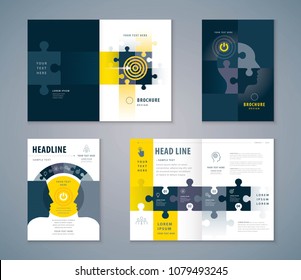 Cover Book Design Set, Jigsaw puzzle pieces and Human head Background vector, Template Brochures, flyer, annual report, Path to the goal, Business concept growth to success, Start up, Reach the target