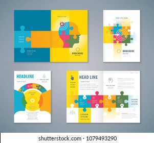 Cover Book Design Set, Jigsaw puzzle pieces and Human head Background vector, Template Brochures, flyer, annual report, Path to the goal, Business concept growth to success, Start up, Reach the target