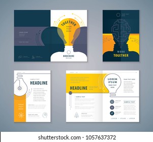 Cover Book Design Set, Yellow Human head with Light Bulb Background vector Template Brochures, flyer, leaflet, magazine, invitation card, annual report, Work Together, Teamwork, Brainstrom, combine Cover Book Design Set, Yellow Human head with Light Bulb Background vector Template Brochures, flyer, leaflet, magazine, invitation card, annual report, Work Together, Teamwork, Brainstrom, combine