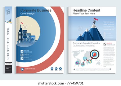 Cover book design template with business infographics data report chart, Use for annual report, proposal, portfolio, brochure, flyer, leaflet, catalog, magazine, booklet, Vector template in A4 layout.