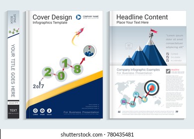 Cover book design template with business infographics data report chart, Use for annual report, proposal, portfolio, brochure, flyer, leaflet, catalog, magazine, booklet, Vector template in A4 layout.