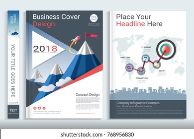 Cover book design template with presentation infographics elements, Use for annual report, proposal, brochure, flyer, leaflet, catalog, magazine, booklet, portfolio, Vector template in A4 layout.