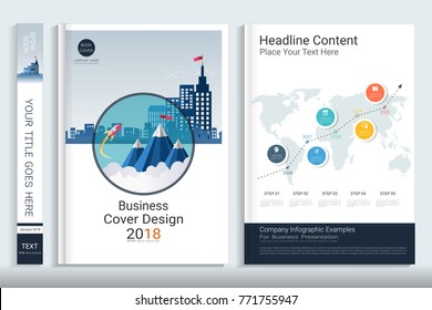 Cover book design template with presentation infographics elements, Use for annual report, proposal, portfolio, brochure, flyer, leaflet, catalog, magazine, booklet, Vector template in A4 layout.
