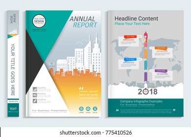 Cover book design template with presentation infographics elements, Use for annual report, proposal, portfolio, brochure, flyer, leaflet, catalog, magazine, booklet, Vector template in A4 layout.