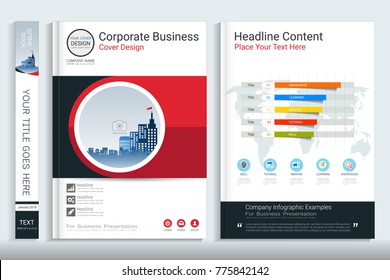 Cover book design template with presentation infographics elements, Use for annual report, proposal, portfolio, brochure, flyer, leaflet, catalog, magazine, booklet, Vector template in A4 layout.