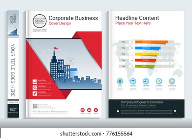 Cover book design template with presentation infographics elements, Use for annual report, proposal, portfolio, brochure, flyer, leaflet, catalog, magazine, booklet, Vector template in A4 layout.