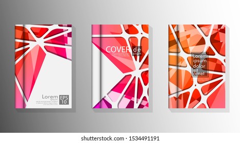 Cover book with a geometric design background. Valid for annuals, placards, leaflets, poster designs, etc. Eps10 vector template