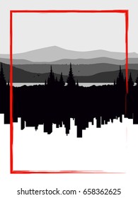 The cover of the book landscape of forests and city. Vector illustration.