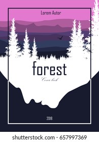 The cover of the book landscape of forests and mountains. Vector illustration.