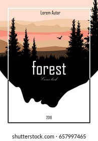 The cover of the book landscape of forests and mountains. Vector illustration.