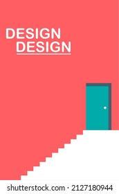 cover book layout design template, Green door on a pink minimal wall and white stairs